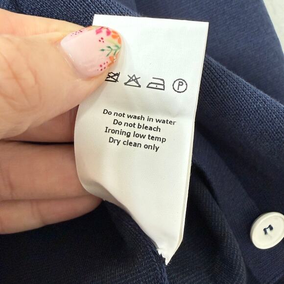 ROCHAS Silk Cotton Cardigan Sweater Navy Button Front Italy Size 42 Med Luxury - Picture 6 of 6